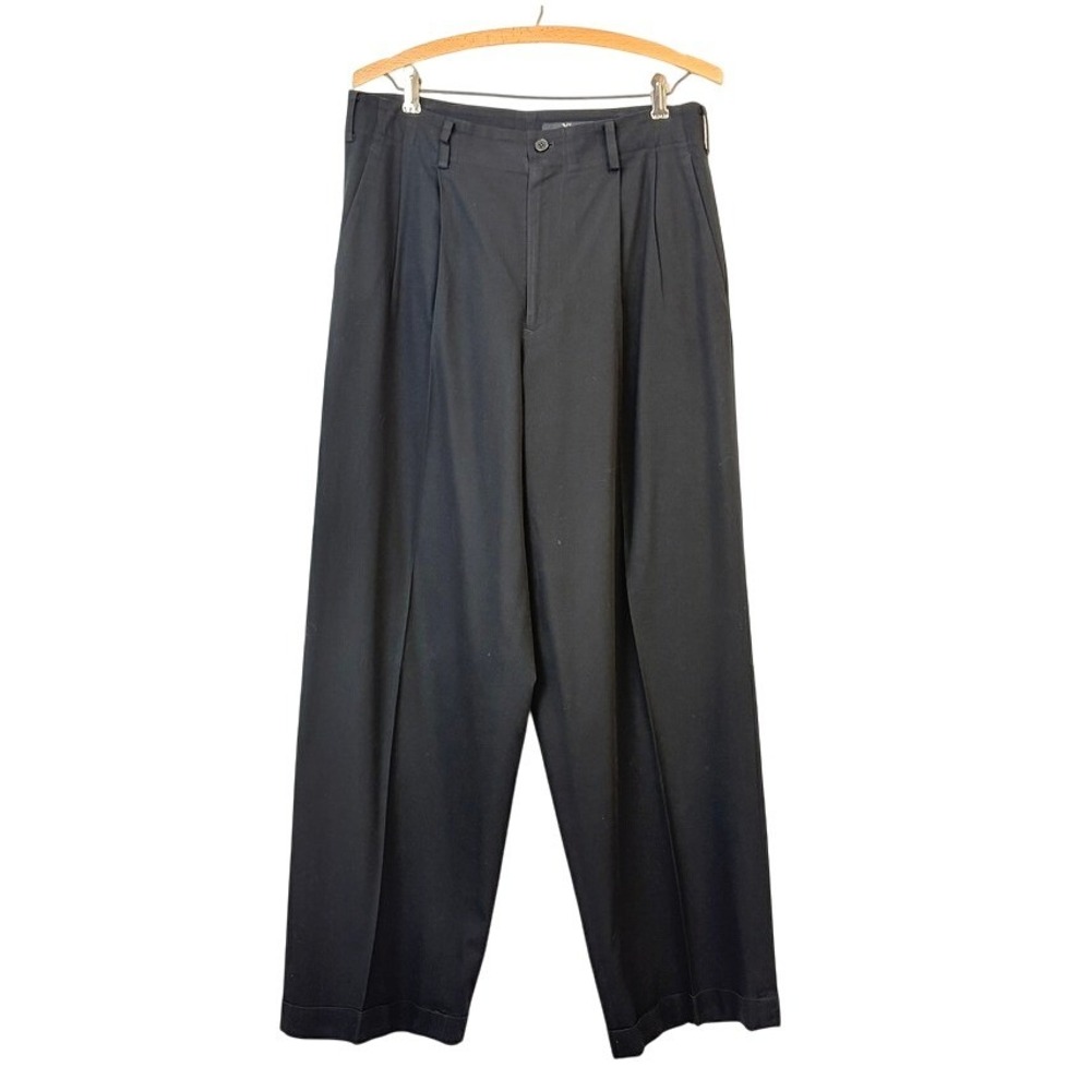 Y's Yohji Yamamoto Black Pleated Wide Leg Cotton Trousers Made‎ in Japan Size 3